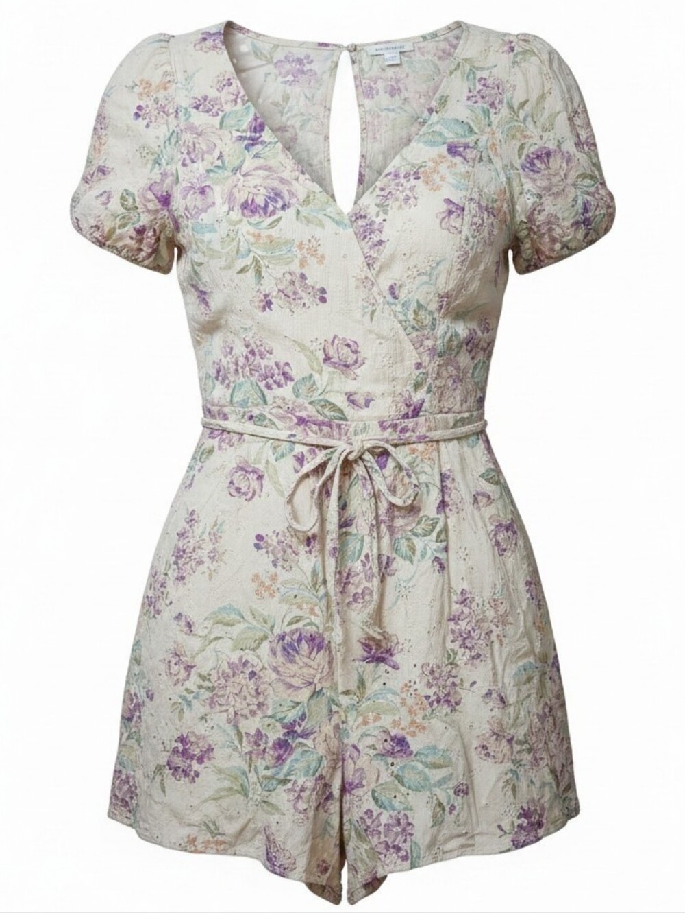 AMERICAN EAGLE | Floral Eyelet Faux Wrap Shorts Romper Jumpsuit Tie Waist | XXL
